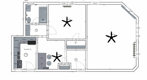 Floor plan for 1 bed, 1 bath, 663 sqft
